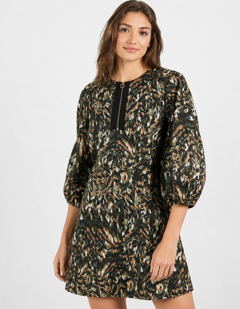 Ted Baker Holiiy Urban Printed Mini Dress Khaki Womens Size 2 Ted Size 0 New
